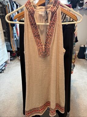 THML Cream Sleeveless Embroidered Halter Tunic